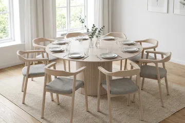 Kopparbo spisegruppe rund 180 cm hvitlasert med 8 Jolie spisestoler - Møbler - Bord - Spisegruppe