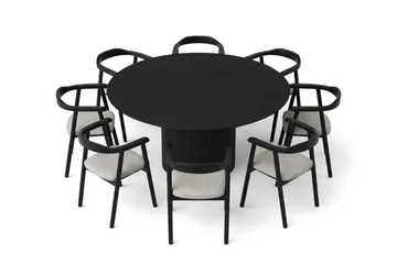 Kopparbo spisegruppe rund 180 cm svart med 8 Jolie spisestoler - Svartbeiset eik - Møbler - Bord - Spisegruppe