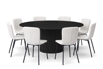 Kopparbo spisegruppe rund 180 cm svart med 8 Katy spisestoler - Svart - Møbler - Bord - Spisegruppe