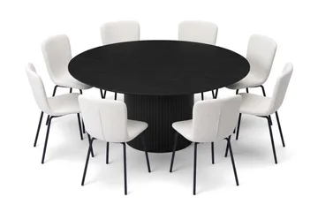 Kopparbo spisegruppe rund 180 cm svart med 8 Katy spisestoler - Svart - Møbler - Bord - Spisegruppe