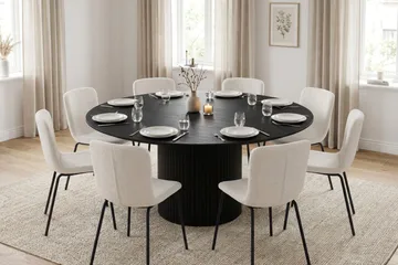 Kopparbo spisegruppe rund 180 cm svart med 8 Katy spisestoler - Svart - Møbler - Bord - Spisegruppe
