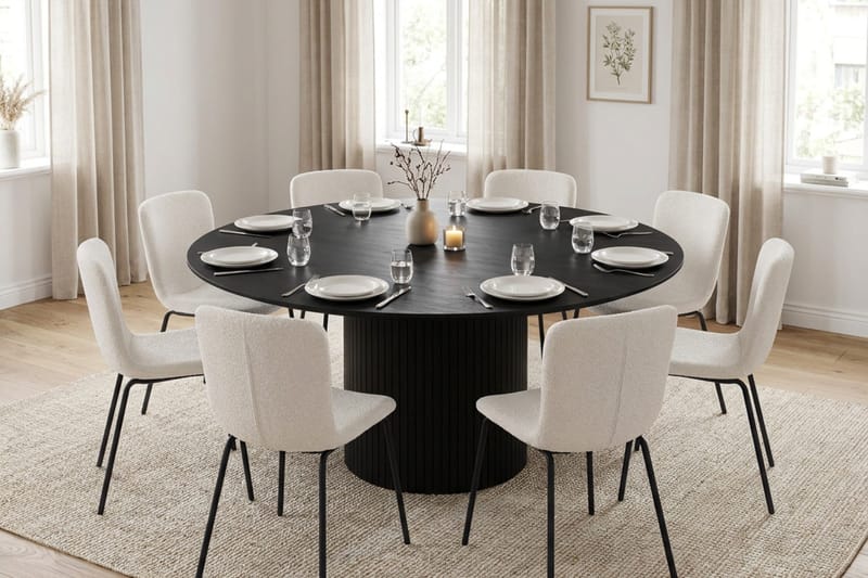 Kopparbo spisegruppe rund 180 cm svart med 8 Katy spisestoler - Svart - Møbler - Bord - Spisegruppe