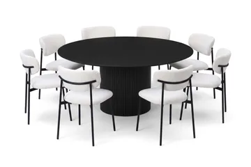 Kopparbo spisegruppe rund 180 cm svart med 8 Lucy spisestoler - Svart - Møbler - Bord - Spisegruppe