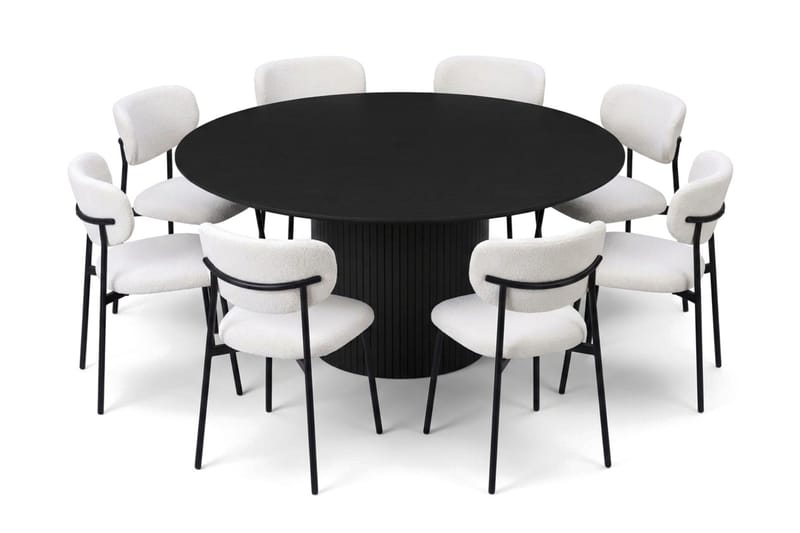 Kopparbo spisegruppe rund 180 cm svart med 8 Lucy spisestoler - Svart - Møbler - Bord - Spisegruppe