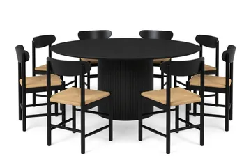 Kopparbo spisegruppe rund 180 cm svart med 8 Malte spisestoler - Svartbeiset eik - Møbler - Bord - Spisegruppe