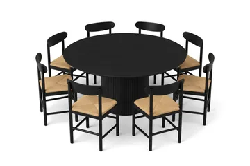 Kopparbo spisegruppe rund 180 cm svart med 8 Malte spisestoler - Møbler - Bord - Spisegruppe