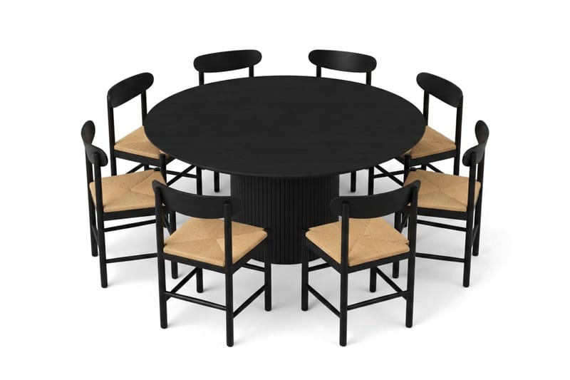Kopparbo spisegruppe rund 180 cm svart med 8 Malte spisestoler - Møbler - Bord - Spisegruppe