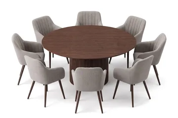Kopparbo spisegruppe rund 180 cm valnøtt med 8 Filippa spisestoler - Valnøtt - Møbler - Bord - Spisegruppe
