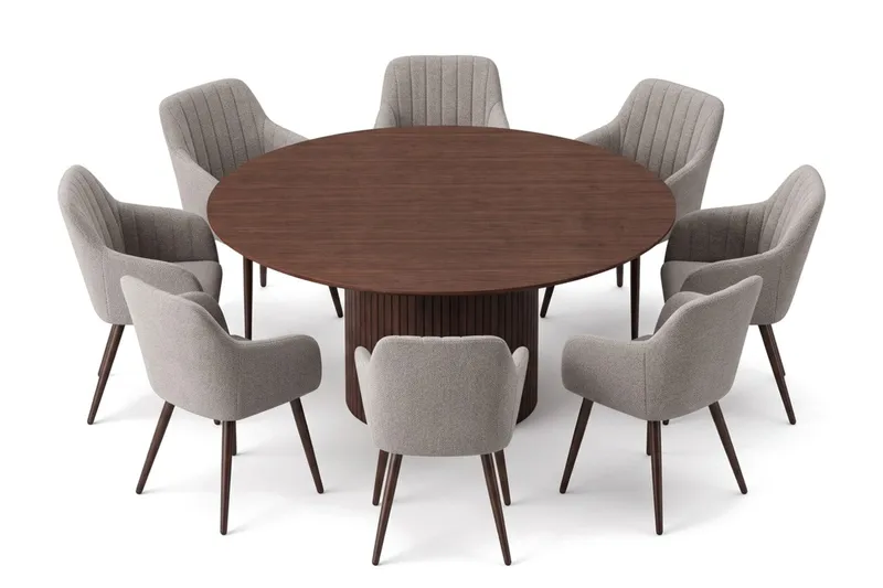 Kopparbo spisegruppe rund 180 cm valnøtt med 8 Filippa spisestoler - Valnøtt - Møbler - Bord - Spisegruppe