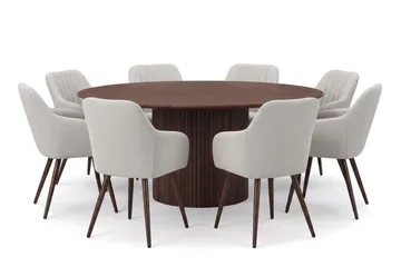 Kopparbo spisegruppe rund 180 cm valnøtt med 8 Filippa spisestoler - Valnøtt - Møbler - Bord - Spisegruppe