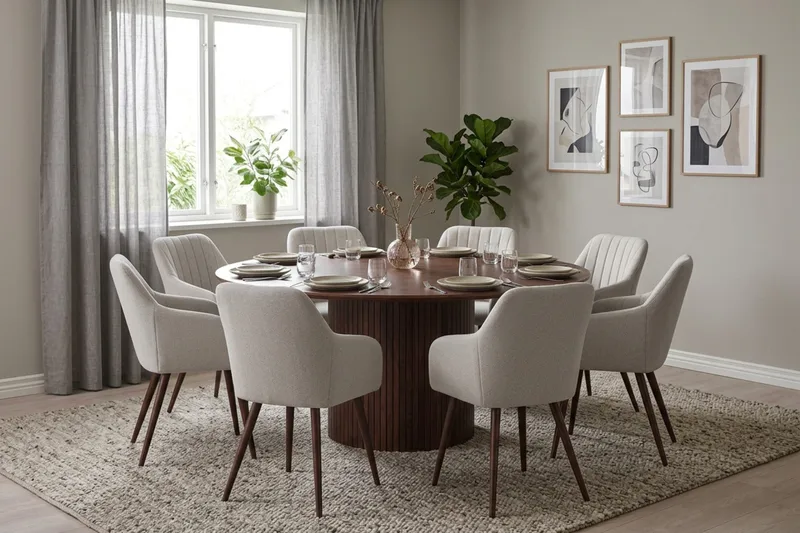 Kopparbo spisegruppe rund 180 cm valnøtt med 8 Filippa spisestoler - Valnøtt - Møbler - Bord - Spisegruppe