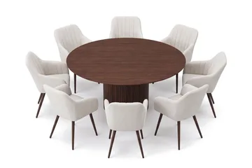 Kopparbo spisegruppe rund 180 cm valnøtt med 8 Filippa spisestoler - Valnøtt - Møbler - Bord - Spisegruppe