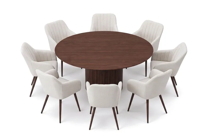 Kopparbo spisegruppe rund 180 cm valnøtt med 8 Filippa spisestoler - Valnøtt - Møbler - Bord - Spisegruppe