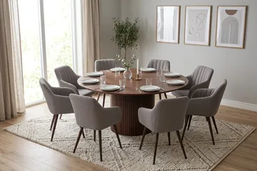 Kopparbo spisegruppe rund 180 cm valnøtt med 8 Filippa spisestoler - Valnøtt - Møbler - Bord - Spisegruppe