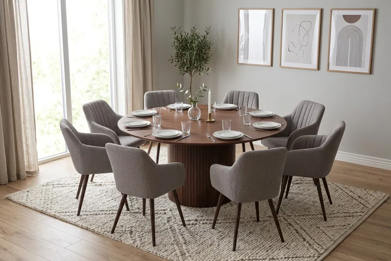 Kopparbo spisegruppe rund 180 cm valnøtt med 8 Filippa spisestoler - Valnøtt - Møbler - Bord - Spisegruppe