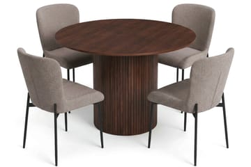 Kopparbo spisegruppe rund ca. 110 cm valnøtt med 4 Elsie spisestoler - Valnøtt/Grå - Møbler - Bord - Spisegruppe