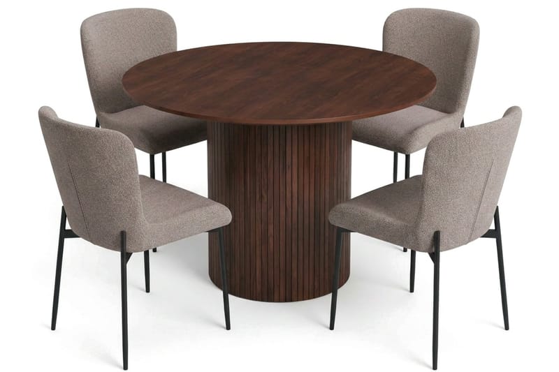 Kopparbo spisegruppe rund ca. 110 cm valnøtt med 4 Elsie spisestoler - Valnøtt/Grå - Møbler - Bord - Spisegruppe