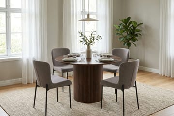 Kopparbo spisegruppe rund ca. 110 cm valnøtt med 4 Elsie spisestoler - Valnøtt/Grå - Møbler - Bord - Spisegruppe