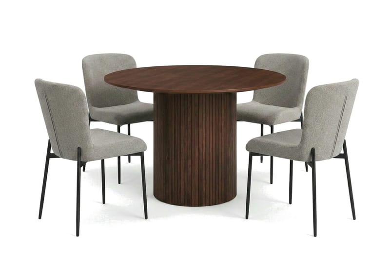 Kopparbo spisegruppe rund ca. 110 cm valnøtt med 4 Elsie spisestoler - Valnøtt/Lysegrå - Møbler - Bord - Spisegruppe