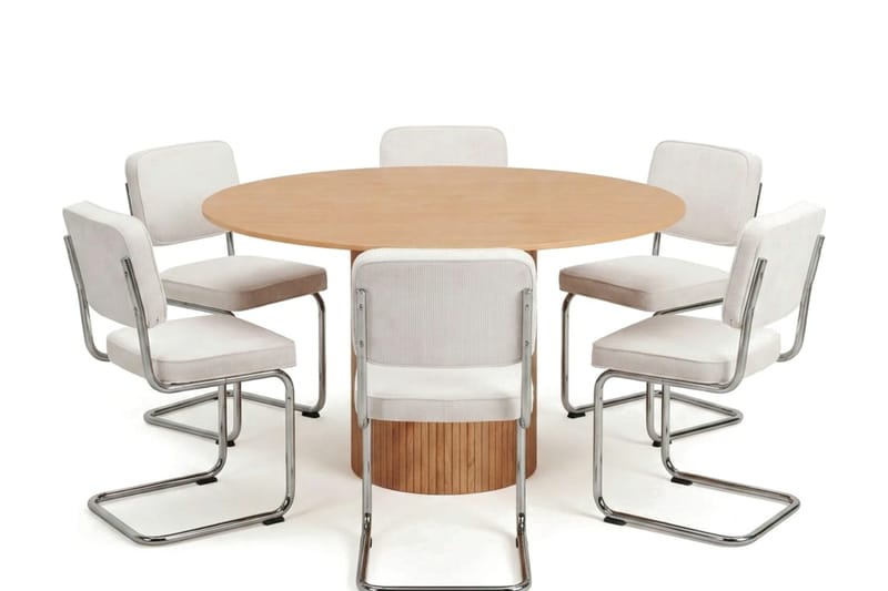 Kopparbo spisegruppe rund ca. 130 cm eik med 6 Milva spisestoler - Eik - Møbler - Bord - Spisegruppe