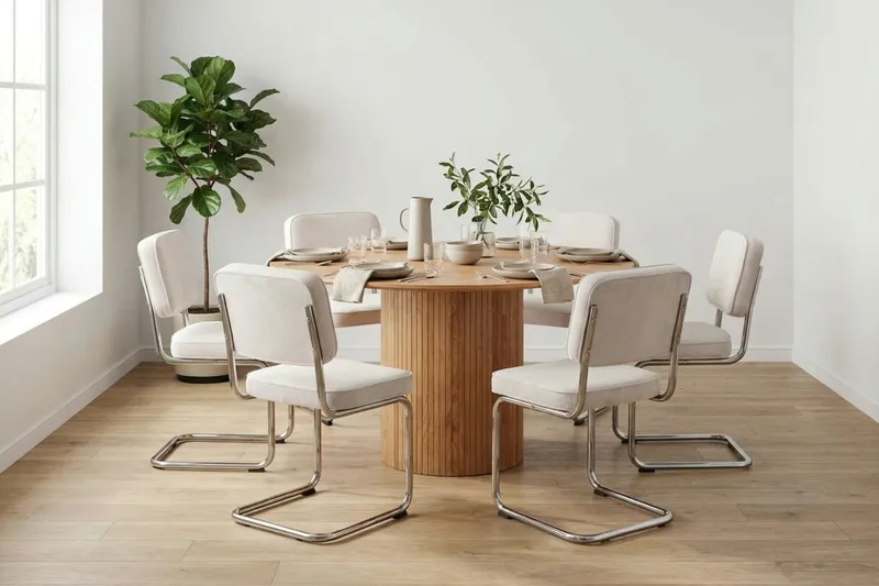Kopparbo spisegruppe rund ca. 130 cm eik med 6 Milva spisestoler - Eik - Møbler - Bord - Spisegruppe