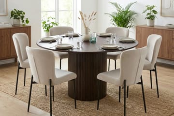 Kopparbo spisegruppe rund ca. 130 cm røkt eik med 6 Elsie spisestoler - Røkt eik/Beige - Møbler - Bord - Spisegruppe