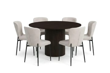 Kopparbo spisegruppe rund ca. 130 cm røkt eik med 6 Elsie spisestoler - Røkt eik/Beige - Møbler - Bord - Spisegruppe