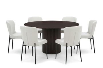 Kopparbo spisegruppe rund ca. 130 cm røkt eik med 6 Elsie spisestoler - Røkt eik/Hvit - Møbler - Bord - Spisegruppe