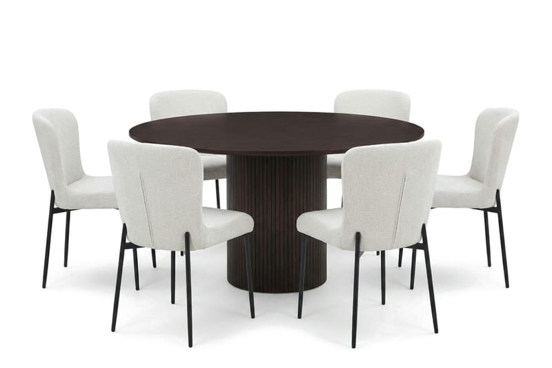 Kopparbo spisegruppe rund ca. 130 cm røkt eik med 6 Elsie spisestoler - Røkt eik/Hvit - Møbler - Bord - Spisegruppe