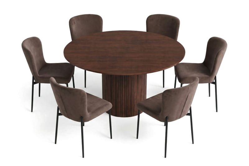 Kopparbo spisegruppe rund ca. 130 cm valnøtt med 6 Elsie spisestoler - Valnøtt/Brun - Møbler - Bord - Spisegruppe