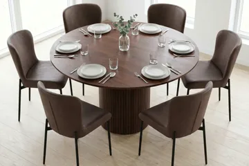 Kopparbo spisegruppe rund ca. 130 cm valnøtt med 6 Elsie spisestoler - Valnøtt/Brun - Møbler - Bord - Spisegruppe