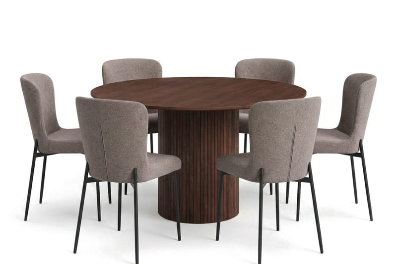 Kopparbo spisegruppe rund ca. 130 cm valnøtt med 6 Elsie spisestoler - Valnøtt/Grå - Møbler - Bord - Spisegruppe