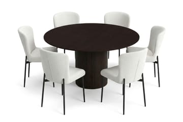 Kopparbo spisegruppe rund ca. 150 cm røkt eik med 6 Elsie spisestoler - Røkt eik/Hvit - Møbler - Bord - Spisegruppe