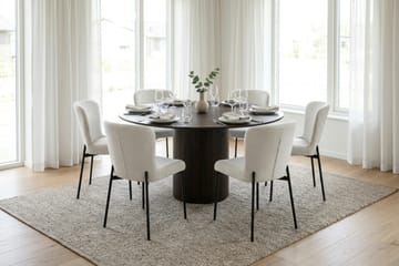 Kopparbo spisegruppe rund ca. 150 cm røkt eik med 6 Elsie spisestoler - Røkt eik/Hvit - Møbler - Bord - Spisegruppe