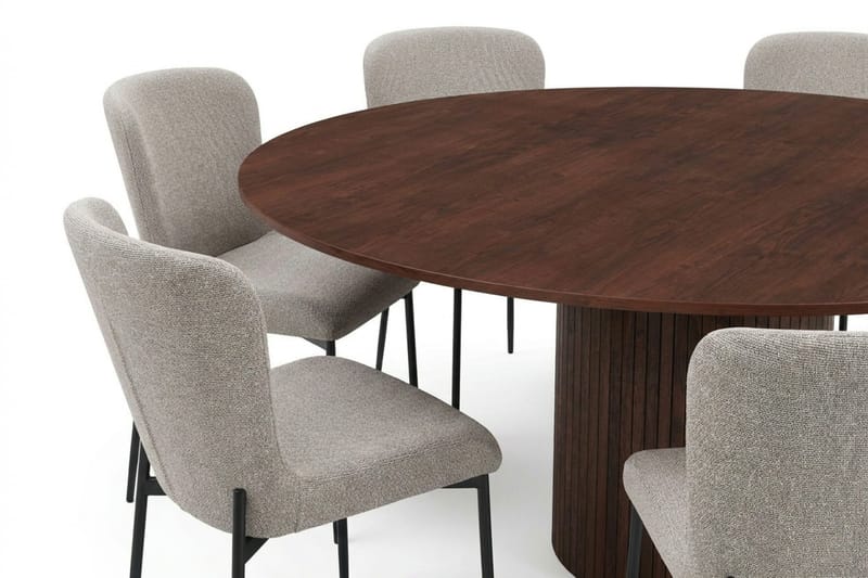 Kopparbo spisegruppe rund ca. 150 cm valnøtt med 6 Elsie spisestoler - Valnøtt/Lysegrå - Møbler - Bord - Spisegruppe