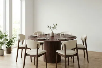 Kopparbo spisegruppe rund ca. 150 cm valnøtt med 6 Nala spisestoler - Valnøtt - Møbler - Bord - Spisegruppe