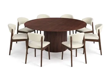 Kopparbo spisegruppe rund ca. 180 cm valnøtt med 8 Nala spisestoler - Valnøtt - Møbler - Bord - Spisegruppe