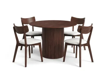 Kopparbo spisegruppe rundt 110 cm i valnøtt med 4 Amelia spisestoler med pute - Valnøtt/Beige - Møbler - Bord - Spisegruppe