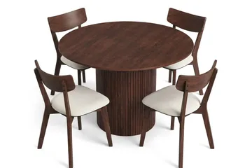 Kopparbo spisegruppe rundt 110 cm i valnøtt med 4 Amelia spisestoler med pute - Valnøtt/Beige - Møbler - Bord - Spisegruppe
