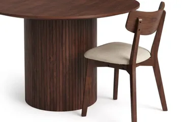 Kopparbo spisegruppe rundt 110 cm i valnøtt med 4 Amelia spisestoler med pute - Valnøtt/Beige - Møbler - Bord - Spisegruppe