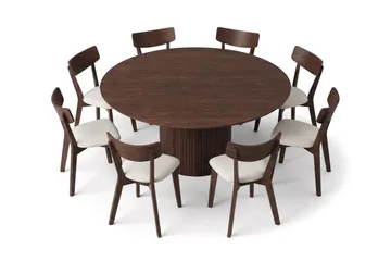 Kopparbo spisegruppe rundt 180 cm i valnøtt med 8 Amelia spisestoler med pute - Valnøtt/Beige - Møbler - Bord - Spisegruppe
