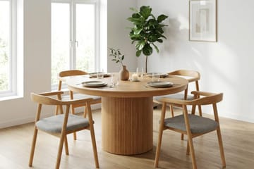 Kopparbo spisegruppe uttrekkbar rund 120-220 cm eik med 4 Jolie spisestoler - Møbler - Bord - Spisegruppe