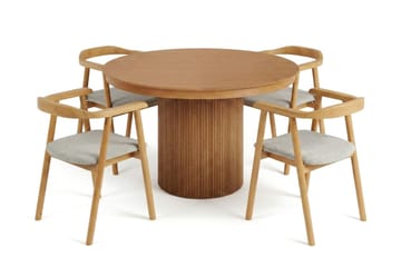 Kopparbo spisegruppe uttrekkbar rund 120-220 cm eik med 4 Jolie spisestoler - Møbler - Bord - Spisegruppe