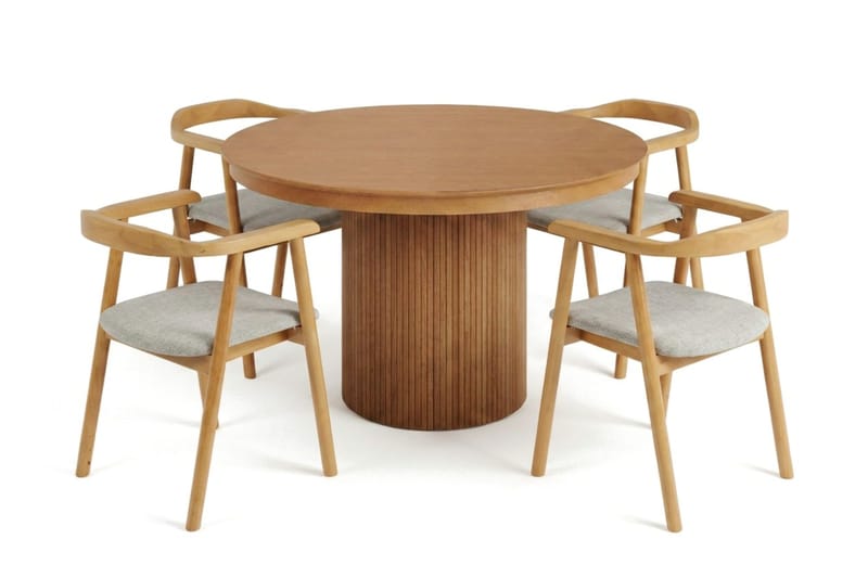 Kopparbo spisegruppe uttrekkbar rund 120-220 cm eik med 4 Jolie spisestoler - Møbler - Bord - Spisegruppe