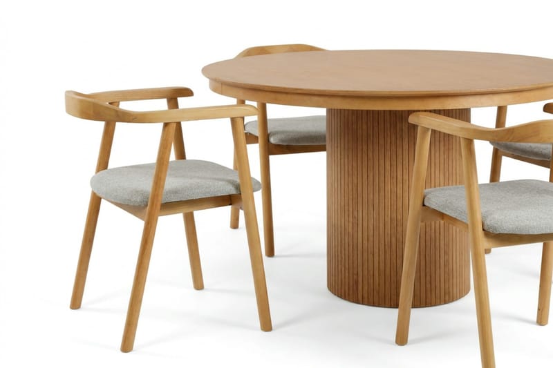 Kopparbo spisegruppe uttrekkbar rund 120-220 cm eik med 4 Jolie spisestoler - Møbler - Bord - Spisegruppe