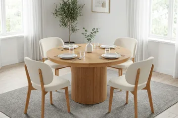 Kopparbo spisegruppe uttrekkbar rund 120-220 cm i eik med 4 Eira spisestoler - Eik - Møbler - Bord - Spisegruppe