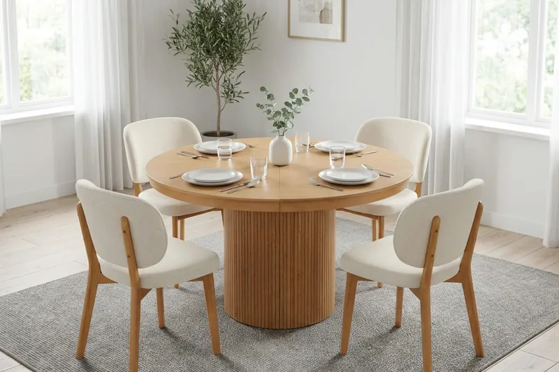 Kopparbo spisegruppe uttrekkbar rund 120-220 cm i eik med 4 Eira spisestoler - Eik - Møbler - Bord - Spisegruppe