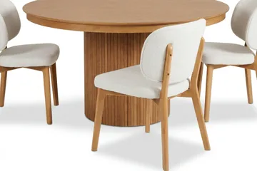 Kopparbo spisegruppe uttrekkbar rund 120-220 cm i eik med 4 Eira spisestoler - Eik - Møbler - Bord - Spisegruppe