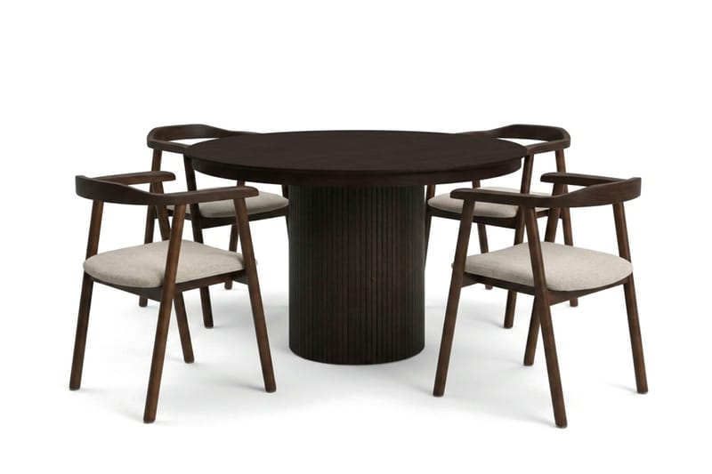 Kopparbo spisegruppe uttrekkbar rund 120-220 cm røkt eik med 4 Jolie spisestoler - Møbler - Bord - Spisegruppe