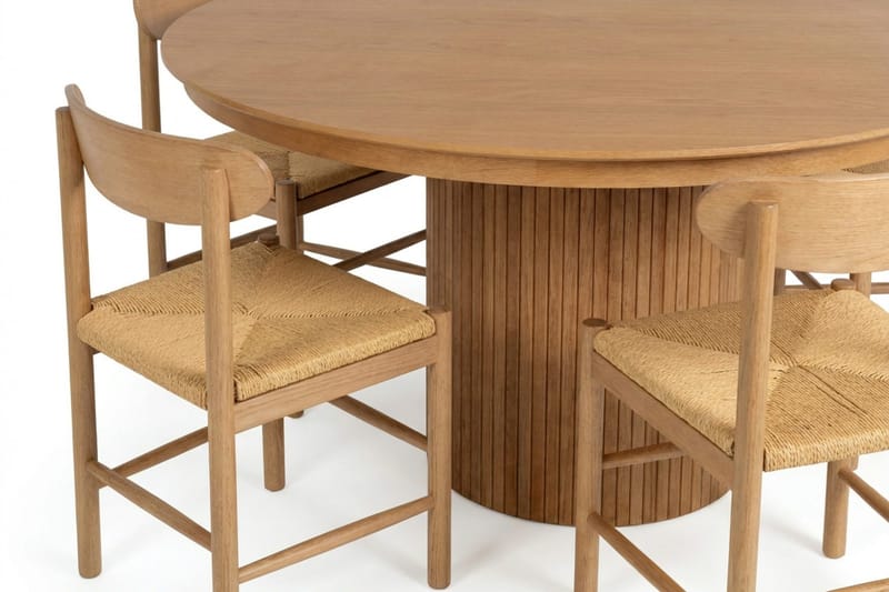 Kopparbo spisegruppe uttrekkbar rund 140–220 cm eik med 6 Malte spisestoler - Møbler - Bord - Spisegruppe